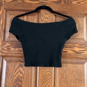 Brandy Melville ribbed black stretch wide neck T